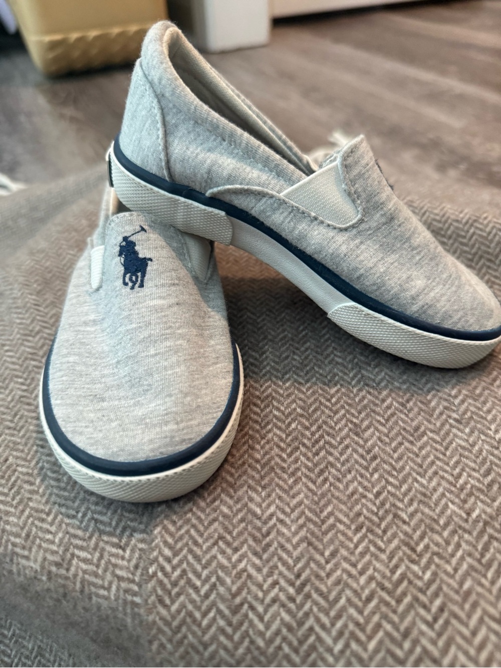 Ralph Lauren Kids Light Gray Slip-On Sneakers with Navy Polo